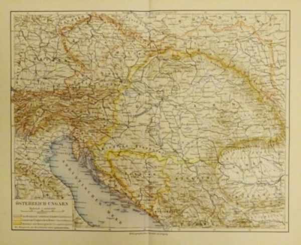 1899 - alter Druck - Landkarte Österreich-Ungarn (Maßstab 1 : 4 850 000)